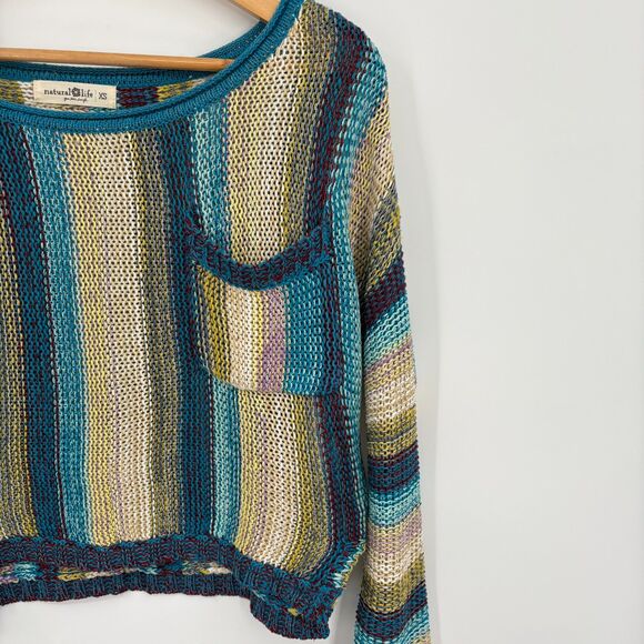 Natural Life Striped Long Sleeve Cropped Sweater, Sz XS, Boho Hippie Casual - Picture 4 of 8